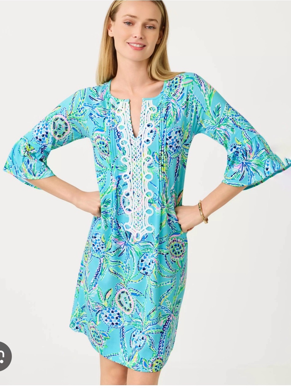 Lilly Pulitzer Turquoise Floral Lace-Trim Coverup